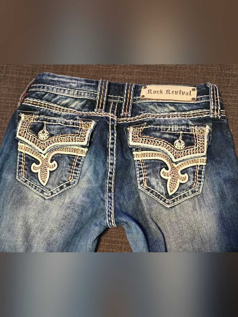 Rock Revival Embroidered Dark Blue Denim Jeans Kai Skinny Size 27